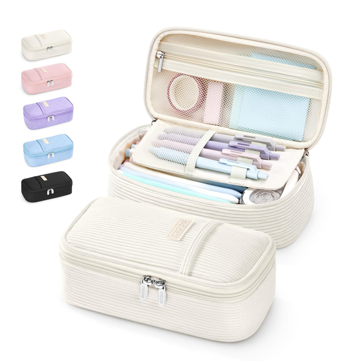 Sooez Cute Pencil Case, Soft Quilted Pencil Pouch, Large Pen Pencil Bag