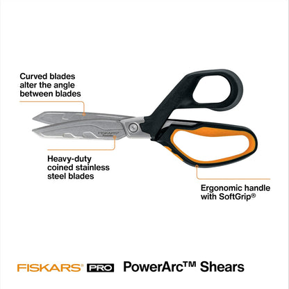Fiskars Pro 8" PowerArc Shop Shears, Heavy Duty Serrated Utility Scissors