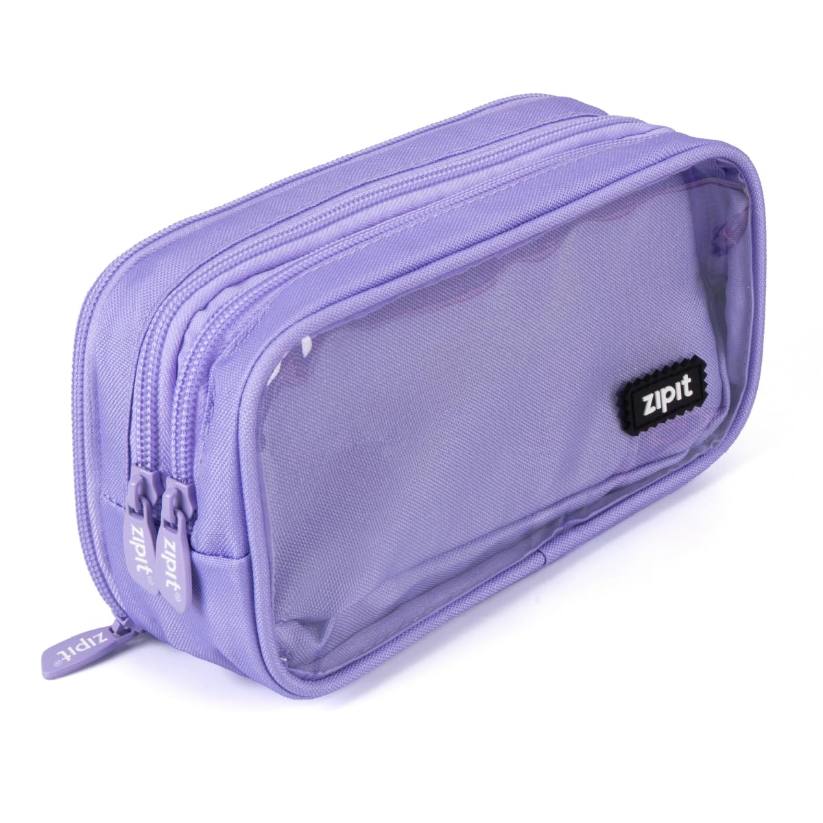 ZIPIT Half & Half Pencil Case, 3-Compartment Aesthetic Zipper Pouch, Grey