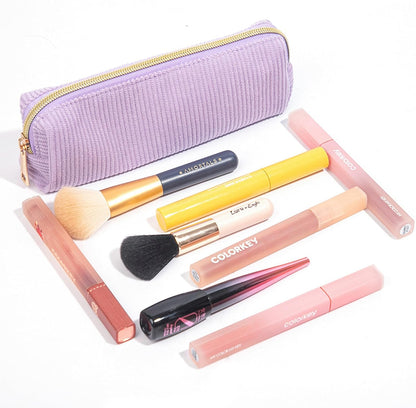 Corduroy Pencil Case with Metal Zipper Aesthetic Pen Pouch Large Capacity Makeup Bag Cosmetic Organizer Stationery Storage Bag for School Office Travel Cute Pencil Box (White)