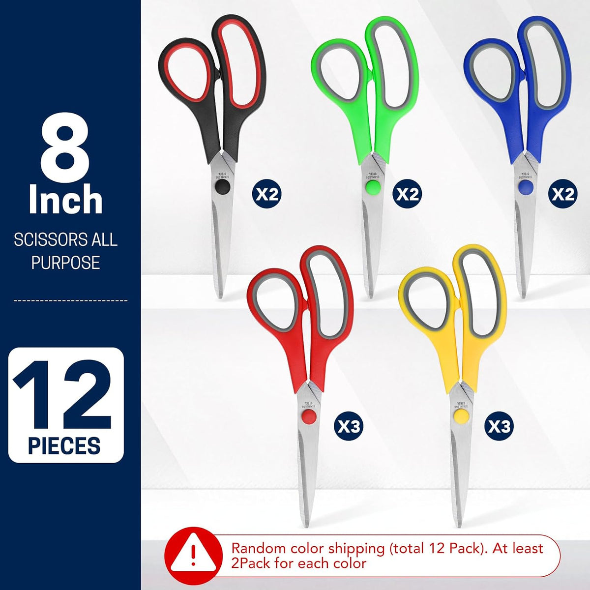 BURVAGY 12 Pack 8" Scissors All Purpose, Heavy Duty Scissors for Office