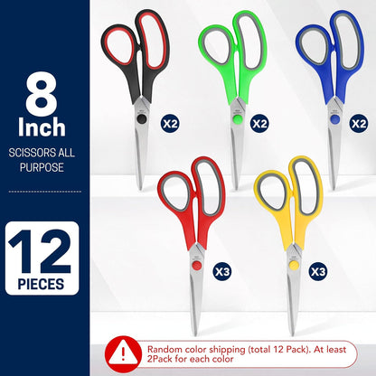 BURVAGY 12 Pack 8" Scissors All Purpose, Heavy Duty Scissors for Office