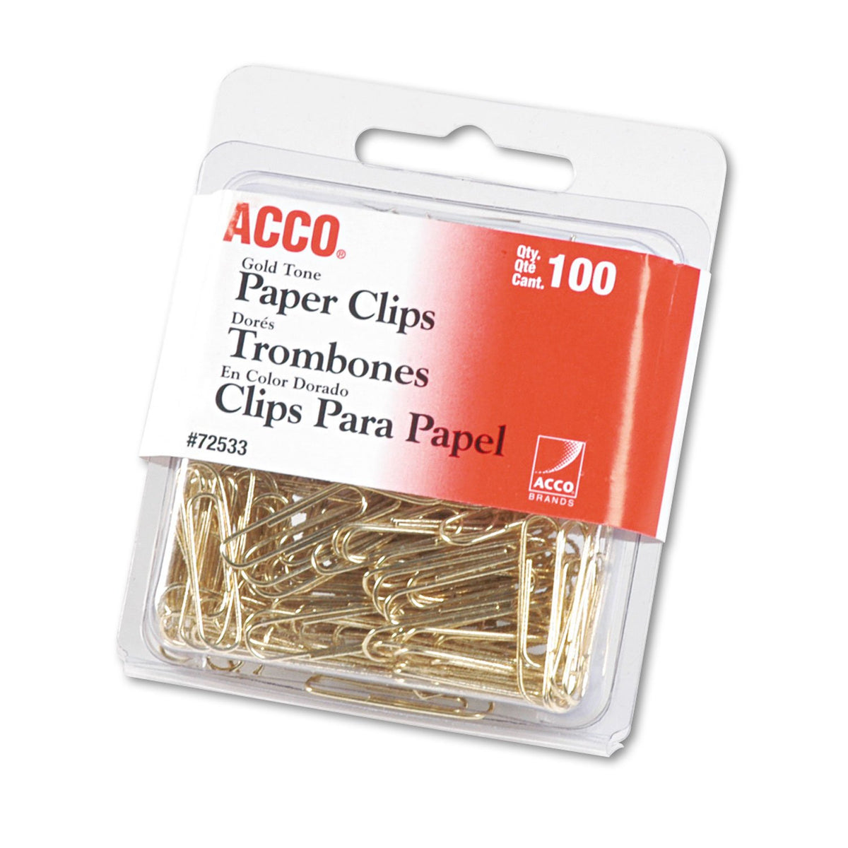 ACCO Brands Paper Clips, Regluar, # 2 Size, Smooth, Gold, 100 Clips/Box (72533), Model:A7072533