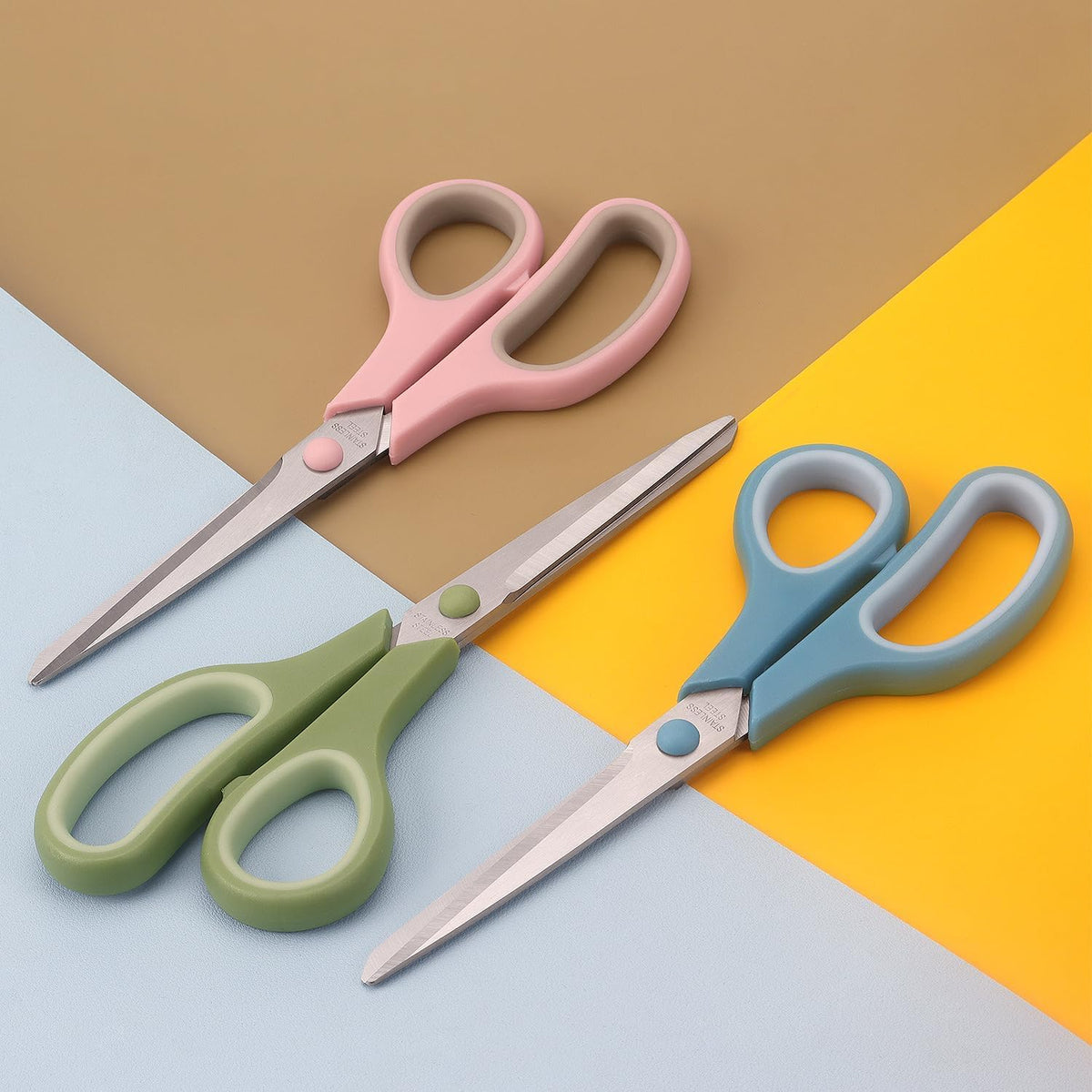 LONGKEY 8.5" Pastel Scissors 3-Pack, Ultra Sharp Stainless Steel