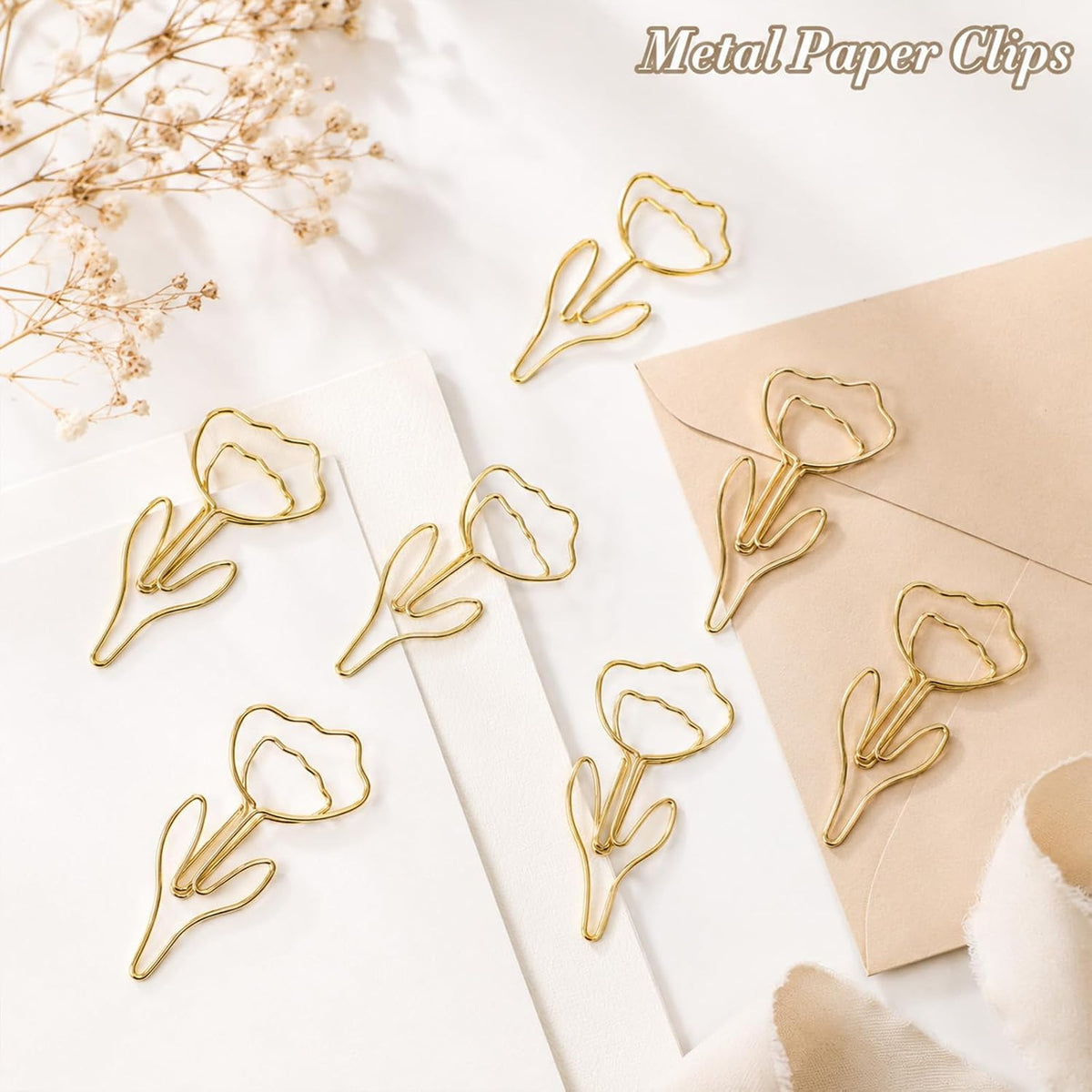 80 PCS Flower Paper Clips, Floral Cute Paper Clips Decorative Shaped Papers Clip Gold Fancy Cute Paperclips for Office and Home Supplies Wedding Decoration Desk File Documents Receipts Organization