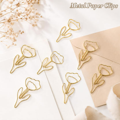 80 PCS Flower Paper Clips, Floral Cute Paper Clips Decorative Shaped Papers Clip Gold Fancy Cute Paperclips for Office and Home Supplies Wedding Decoration Desk File Documents Receipts Organization