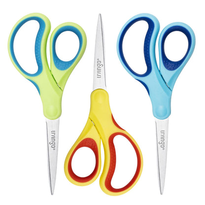 LIVINGO Kids Scissors for School 7" Pointed Tip 3 Pack