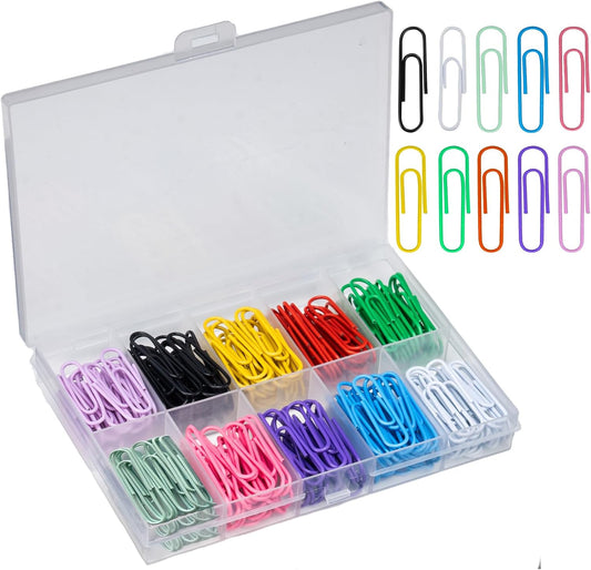 200 Pcs Medium 33 mm/1.3Inch Size Colored Paper Clip with Plastic Box Coated Metal PaperClips Office for School and Personal Use