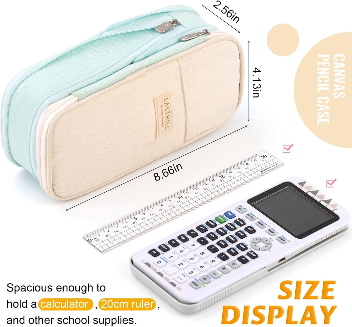EASTHILL Big Capacity Pencil Pen Case Office College School Large Storage High Capacity Bag Pouch Holder Box Organizer Blue (Cyan)