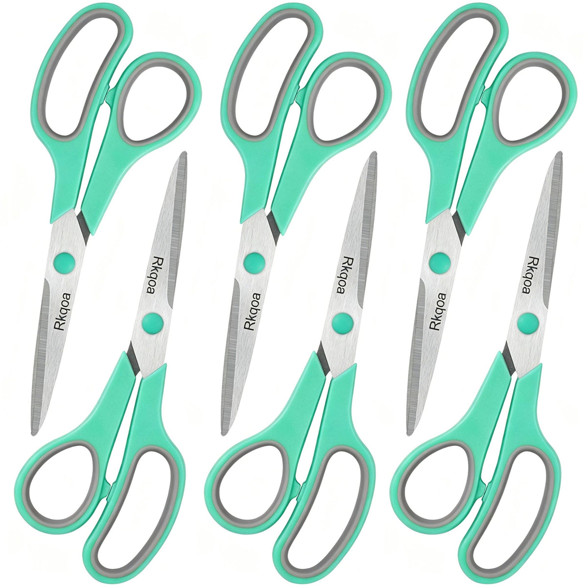 Black 6 Scissors Pack, Rkqoa 8" All Purpose Sharp Scissor for Everyday Use