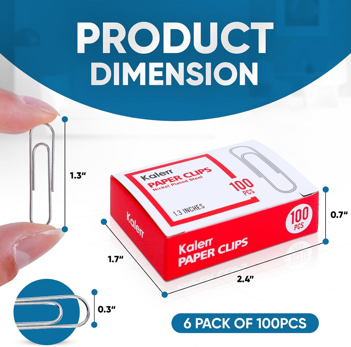Kalerr Paper Clips, 600 Pcs Paperclips (6 Boxes of 100 Each), Premium Paper Clip, 1-2/7" Silver Paper Clips Medium (1.3 Inches), Rustproof Metal Paper Clip for Office, School, Home