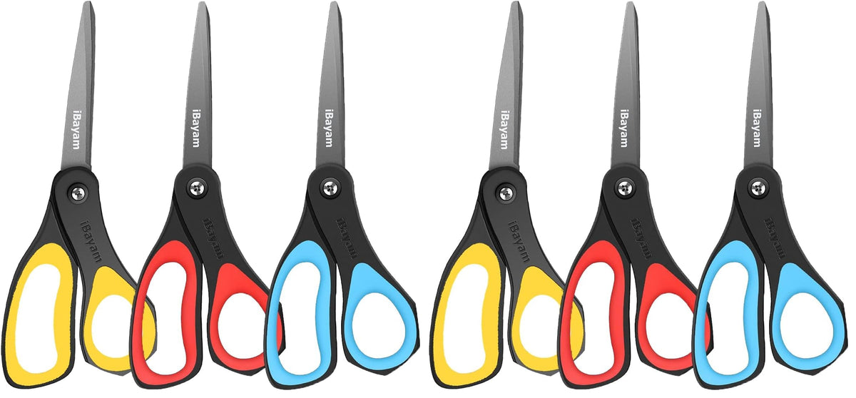 iBayam 8.5" Scissors All Purpose, 2.5mm Sharp Blade, 3 Cute School Office