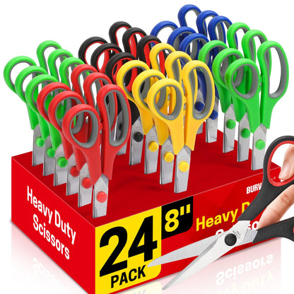 BURVAGY 12 Pack 8" Scissors All Purpose, Heavy Duty Scissors for Office
