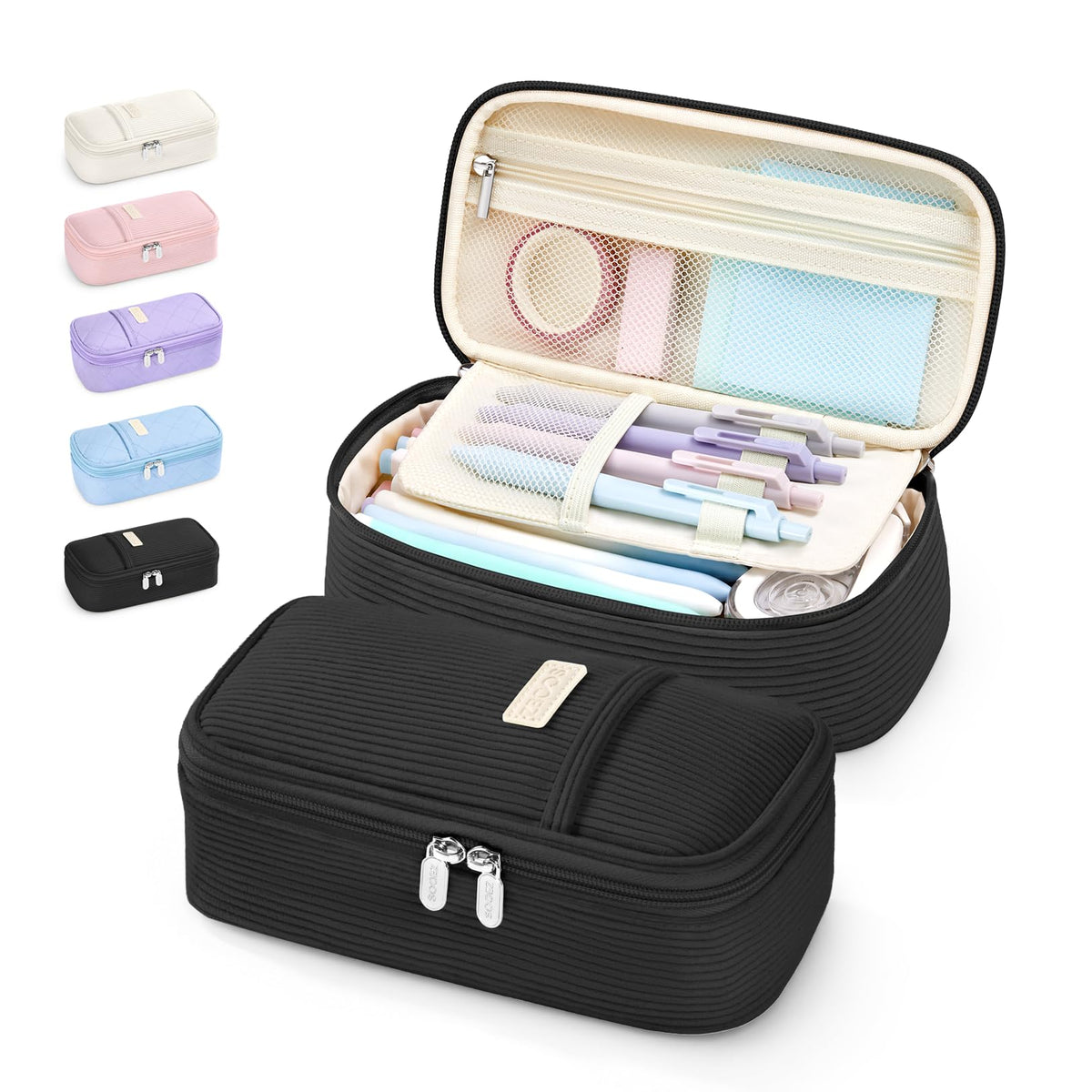 Sooez Cute Pencil Case, Soft Quilted Pencil Pouch, Large Pen Pencil Bag