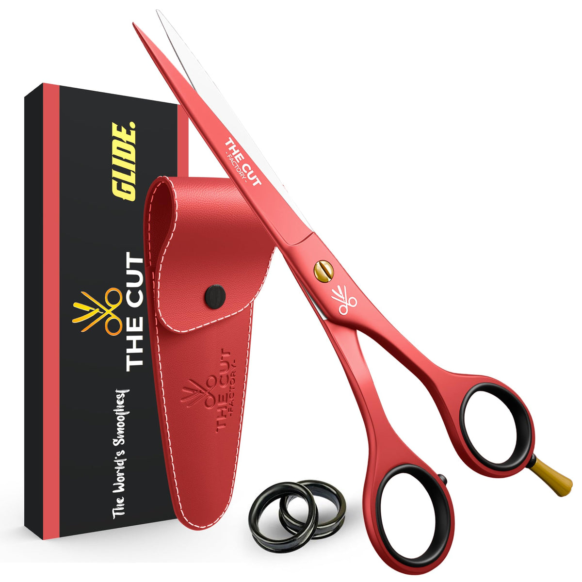 The Cut Factory® Hair Scissors & Hair Cutting Scissors - 6.5” Matte Black Professional Barber Shears with Micro-Serrated Blade, Gift Box & Leather Pouch
