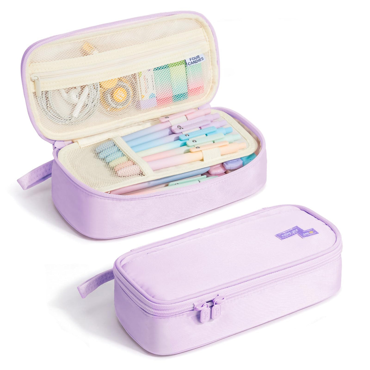 Four Candies Large Pencil Case, 5 Compartments Canvas Pen Organize