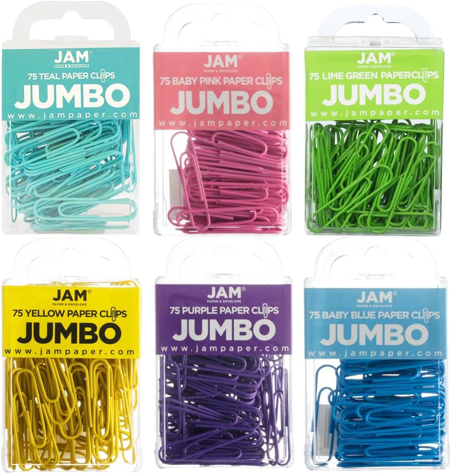 JAM PAPER Colorful Standard Paper Clips - Regular 1 Inch - Black Paperclips - 100/Pack
