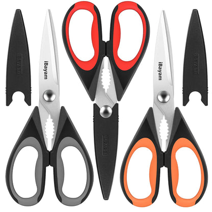 iBayam 3-Pack 8.7" Kitchen Scissors All Purpose Heavy Duty Shears w/Sheath