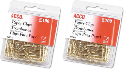 ACCO Brands Paper Clips, Regluar, # 2 Size, Smooth, Gold, 100 Clips/Box (72533), Model:A7072533