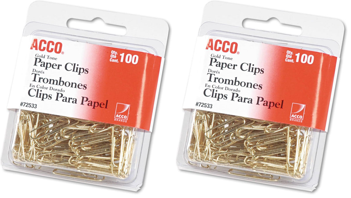 ACCO Brands Paper Clips, Regluar, # 2 Size, Smooth, Gold, 100 Clips/Box (72533), Model:A7072533