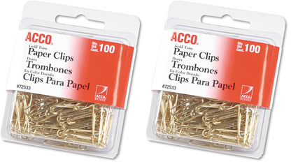 ACCO Brands Paper Clips, Regluar, # 2 Size, Smooth, Gold, 100 Clips/Box (72533), Model:A7072533