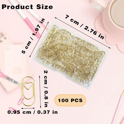 100 Pack Love Heart Shaped Paper Clips, Mini Paperclips Papers