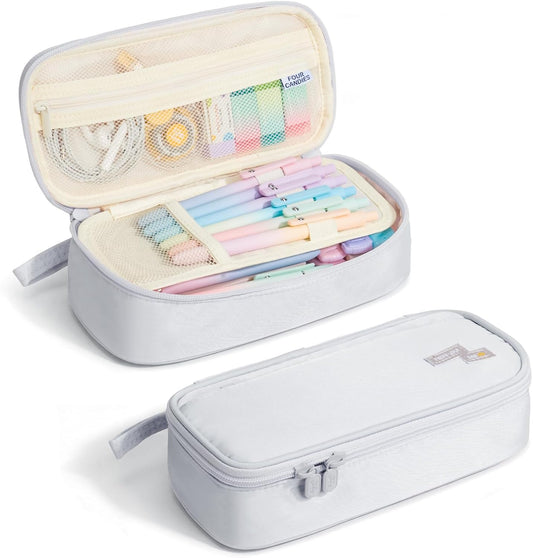 Four Candies Large Pencil Case, 5 Compartments Canvas Pen Organize