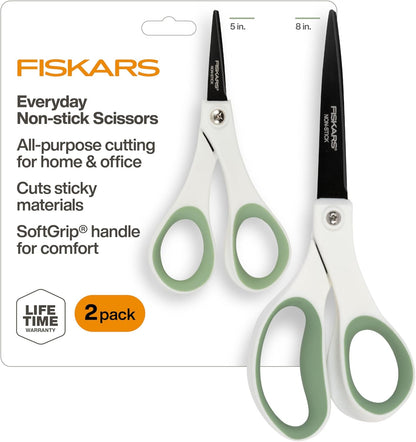 Fiskars 8" & 5" Everyday NonStick SoftGrip All Purpose Scissors Set, 2-Pack
