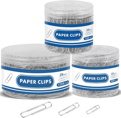1800 Paper Clips Assorted Sizes, Small Medium Large, 3 Storage Containers