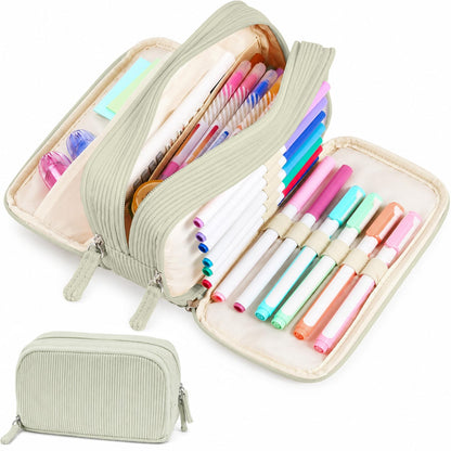 Sooez Big Capacity Pencil Case Pen Pouch, Soft Corduroy Pencil Bag