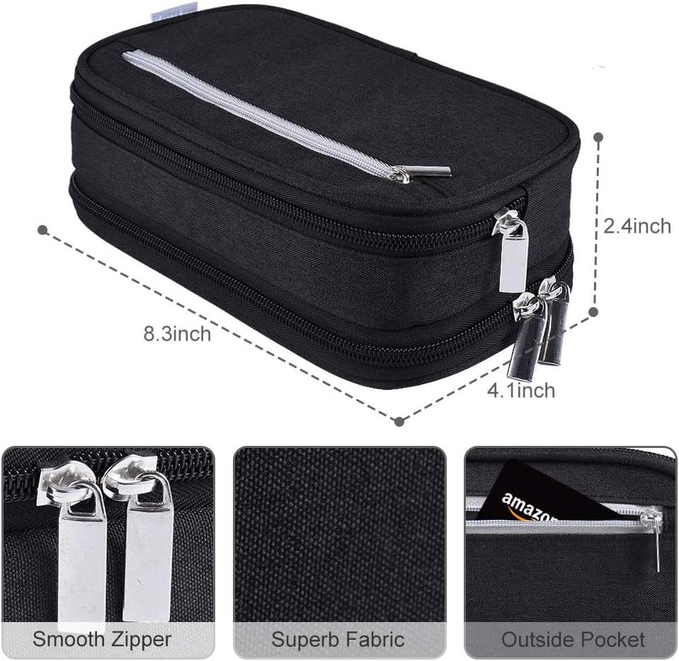 Chelory Big Pencil Case Large Capacity Pencil Bag Pouch 3 Multi Comparments High Storage Pen Holder Marker Holder Portable Office Stationery Organizer Supplies Makeup Cosmetic Bag Men Women (Black)