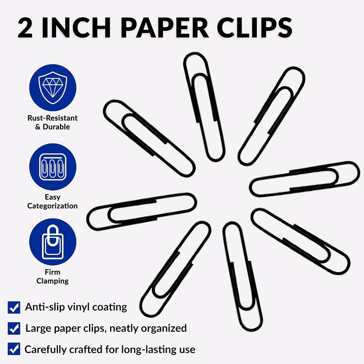 Large Paper Clips, 2 Inch Black Paper Clip, 200 pcs Jumbo Paperclips