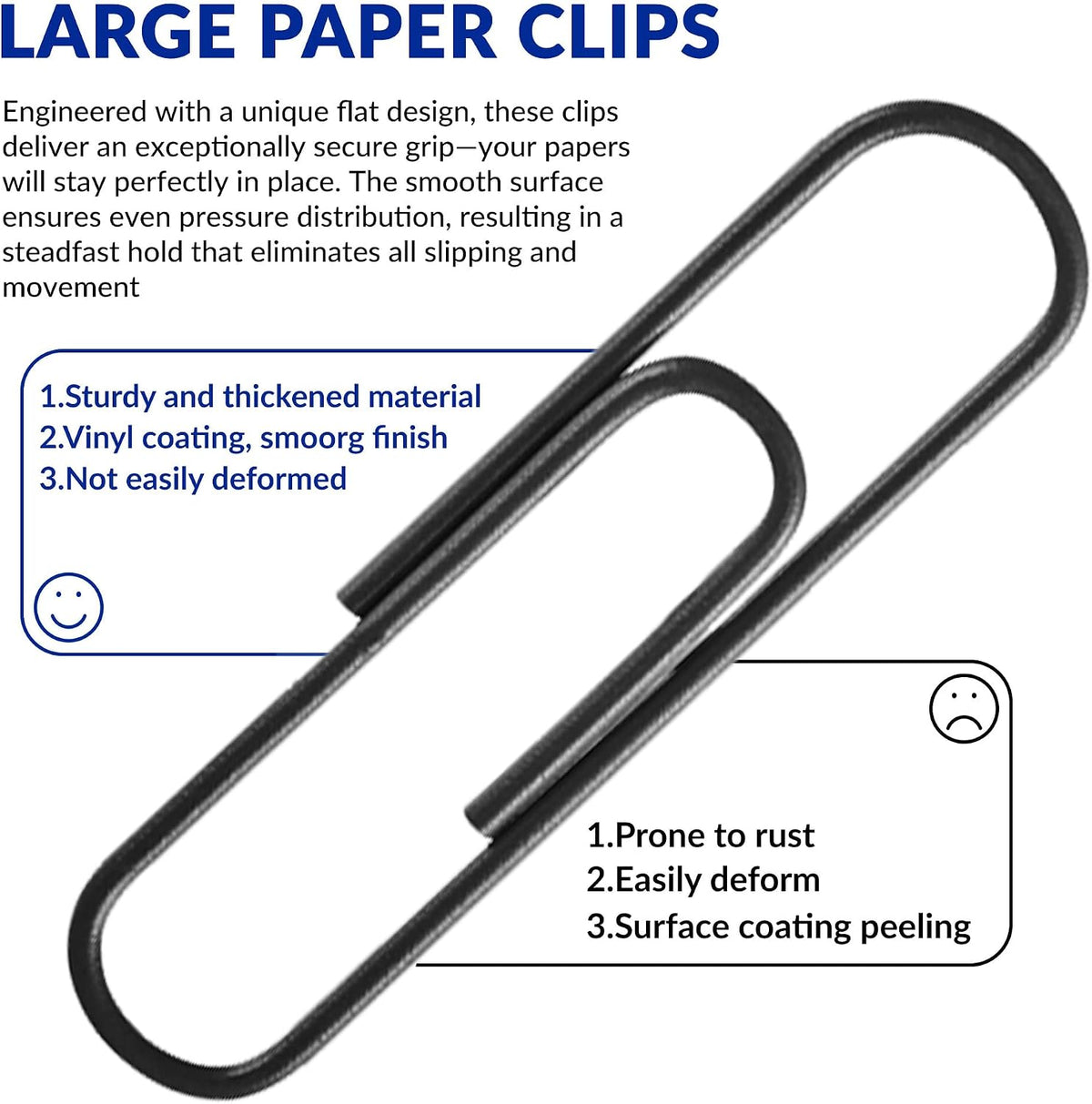 Large Paper Clips, 2 Inch Black Paper Clip, 200 pcs Jumbo Paperclips