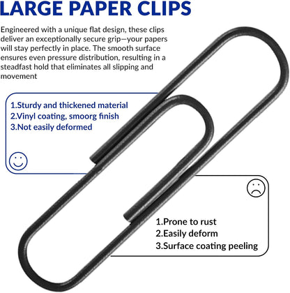 Large Paper Clips, 2 Inch Black Paper Clip, 200 pcs Jumbo Paperclips