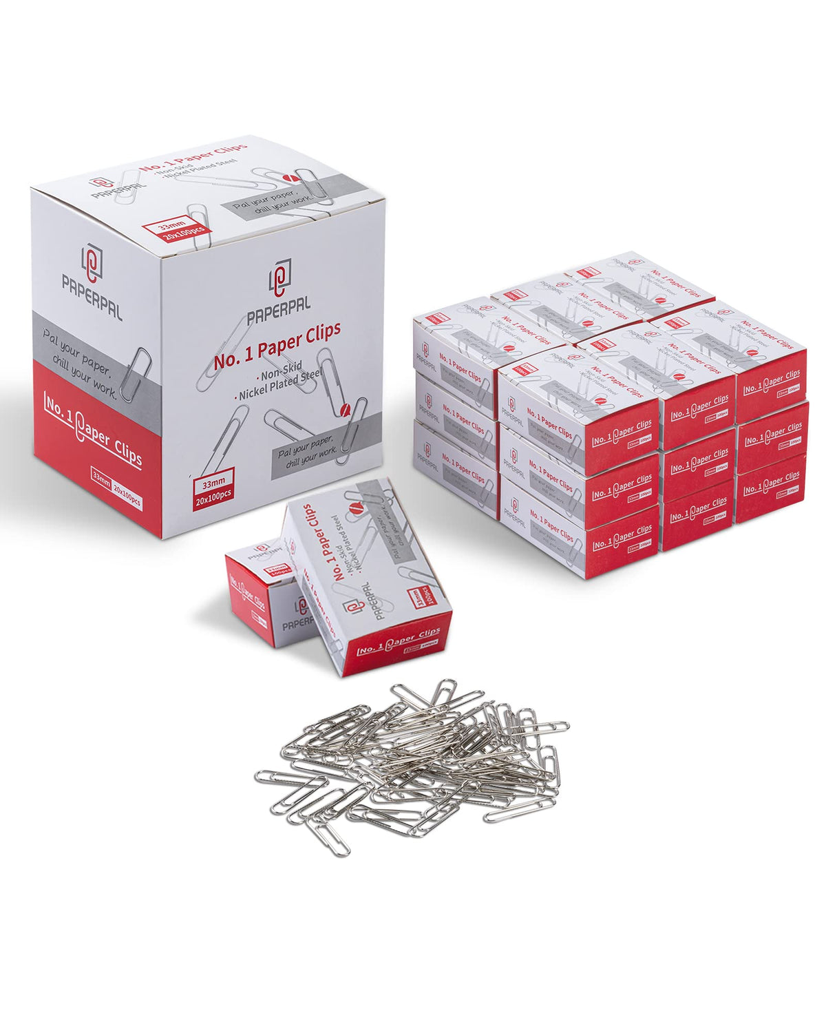 PAPERPAL Paperclips for Office School & Personal Use, #1 Smooth Paper Clip (1-2/7"), 600 Medium Paper Clips (6 Boxes of 100 Each), Silver