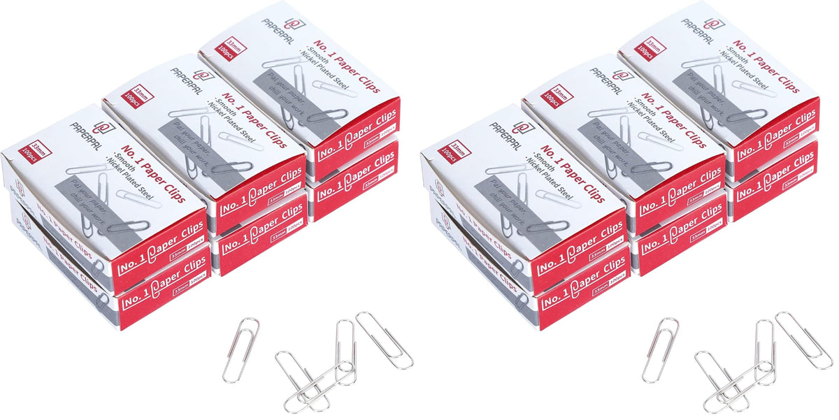 PAPERPAL Paperclips for Office School & Personal Use, #1 Nonskid Paper Clip (1-2/7"), 2000 Medium Paper Clips (20 Boxes of 100 Each), Silver
