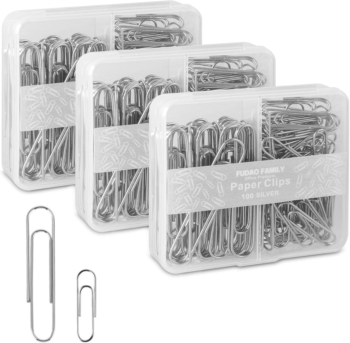 FUDAO FAMILY Paper Clips Assorted Sizes, Large and Small Paper Clips, Paper Clip, Paperclips, Pack of 3 Boxes of 100 Clips Each (300 Clips Total)