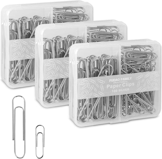 FUDAO FAMILY Paper Clips Assorted Sizes, Large and Small Paper Clips, Paper Clip, Paperclips, Pack of 3 Boxes of 100 Clips Each (300 Clips Total)