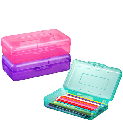Sooez 3 Pack Pencil Case, Large Hard Pencil Box Bulk, Clear Crayon Box
