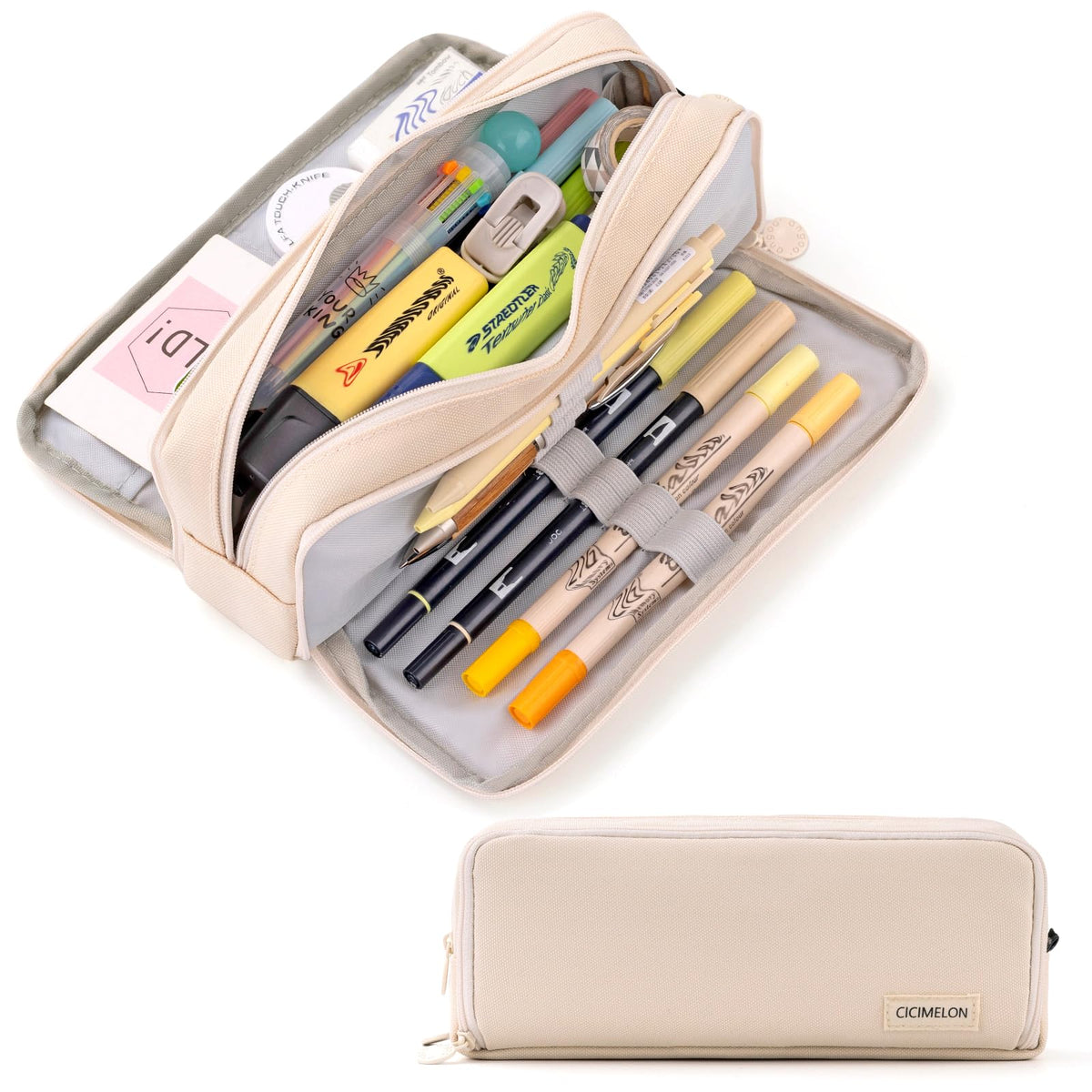 CICIMELON Large Capacity Pencil Case 3 Compartment Pouch Pen Bag for School Teen Girl Boy Men Women (Black)