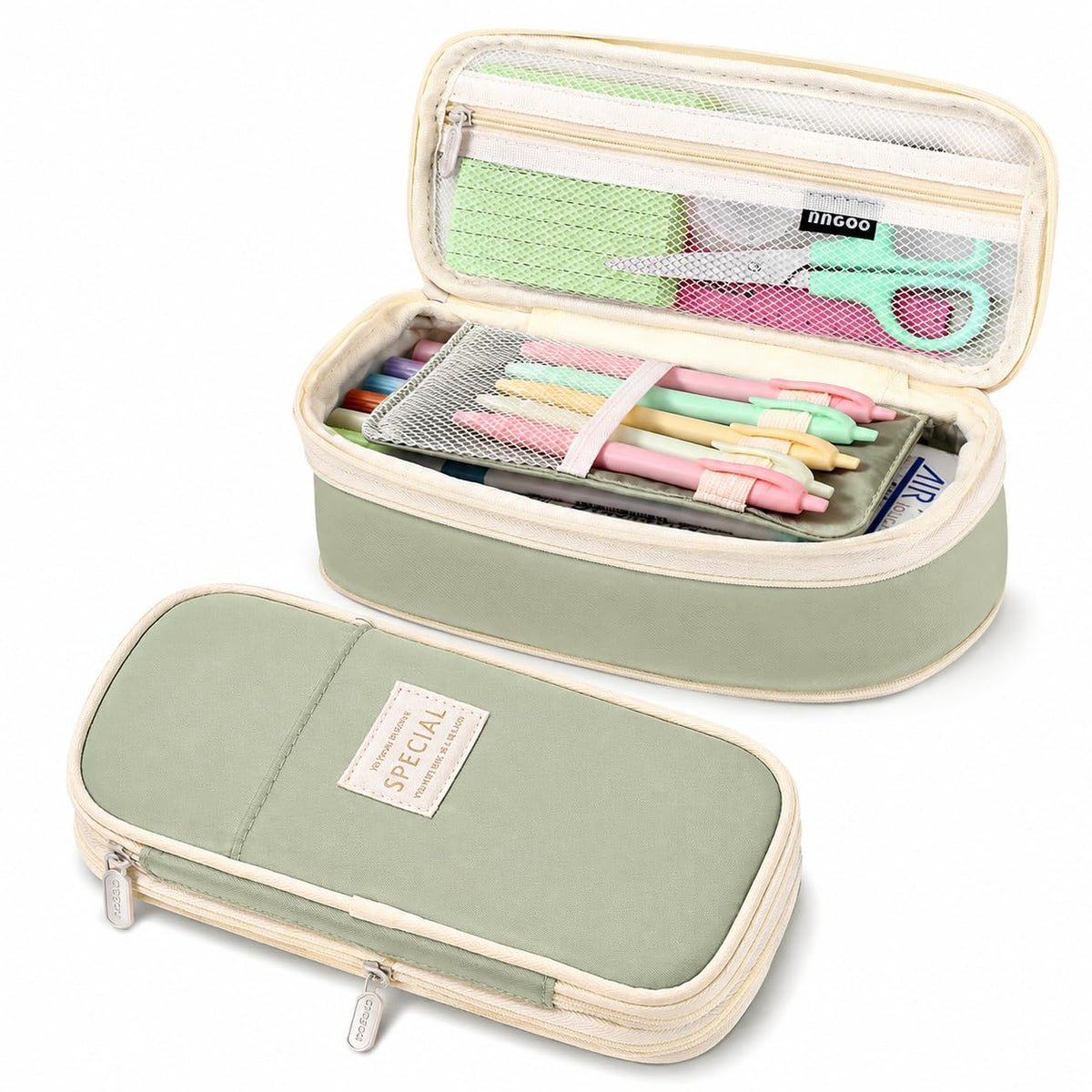 PUPTILY Pencil Case, Large Capacity Aesthetic Pencil Cases with Durable Zipper, Big Stationery Pencil Pouch for Women & Men, Adults Portable Storage Organizer Bag for College, Office, Travel (Green)
