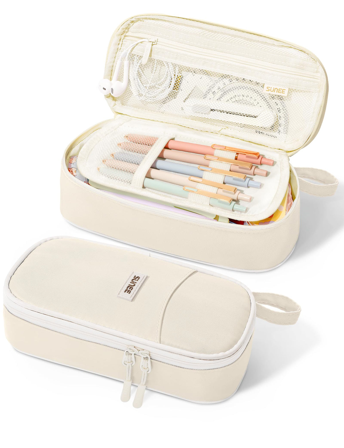 SUNEE Cute Pencil Case, Large Pencil Pouch, Aesthetic Big Pencil Bag with Zipper, Kawaii Stationery Storage and Organizer, School Supplies for Teen and Adult, Boys&Girls, Soft Corduroy Warm Beige