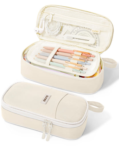SUNEE Cute Pencil Case, Large Pencil Pouch, Aesthetic Big Pencil Bag with Zipper, Kawaii Stationery Storage and Organizer, School Supplies for Teen and Adult, Boys&Girls, Soft Corduroy Warm Beige