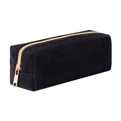 Corduroy Pencil Case with Metal Zipper Aesthetic Pen Pouch Large Capacity Makeup Bag Cosmetic Organizer Stationery Storage Bag for School Office Travel Cute Pencil Box (White)