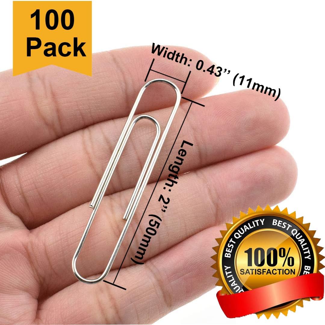 Vinaco Silver Large Paper Clips, 100 Pack 2", Rustproof Office School Use