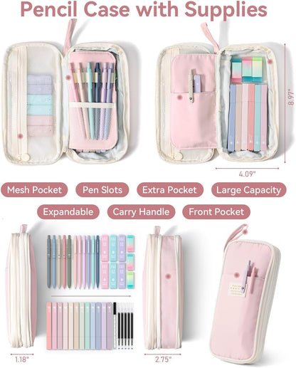 Four Candies School Supplies with Cute Pencil Case, 39ct, Pink