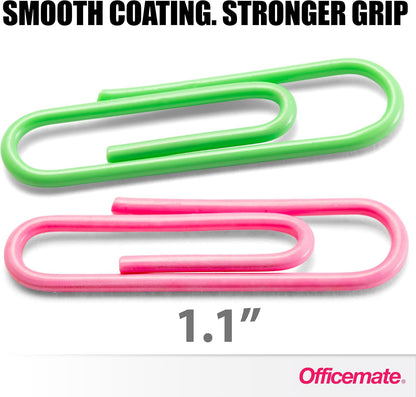 Officemate Vinyl Coated #2 Paper Clips, Assorted Colors, Tub of 1000 (97634)
