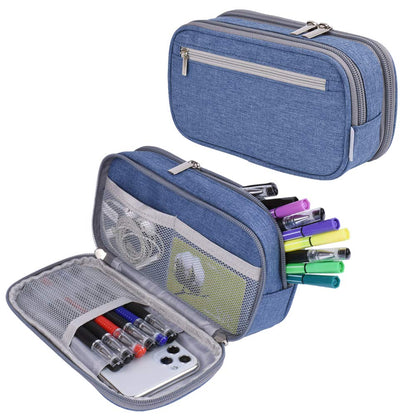 Large Capacity Pencil Case Big Storage Pencil Bag Pouch 3 Multifunctional Compartment Pen Marker Cases Holder Portable Office Stationery Organizer Supplies Makeup Bag, Black