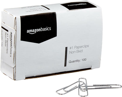 Amazon Basics No. 1 Paper Clips, Nonskid, 1000 Count (10 Pack of 100), Silver