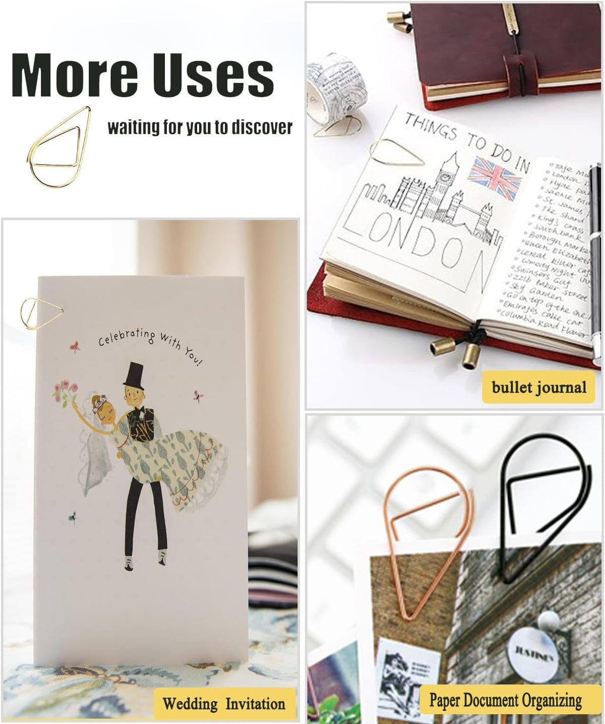 Gold Teardrop-Shaped Paper Clips, 1inch, 200 Pcs
